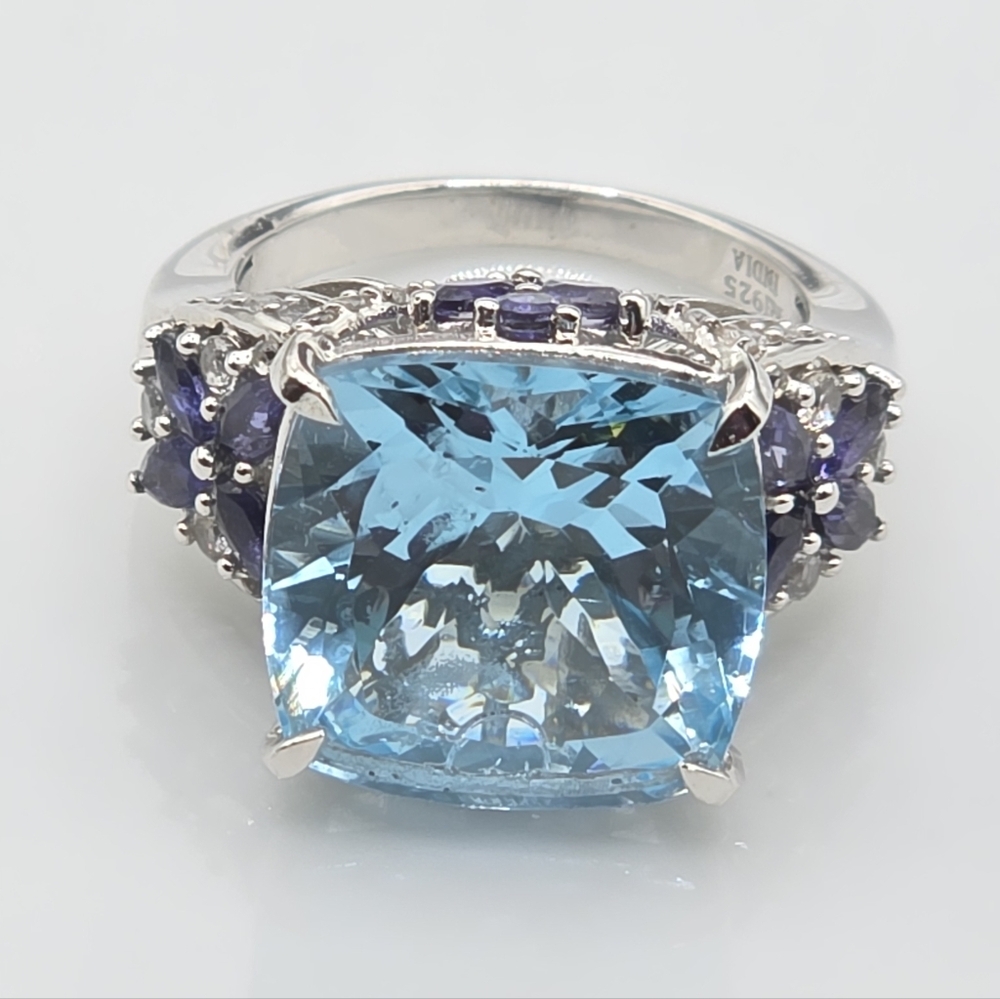 Fabulous  Victoria Wieck  Swiss Blue Topaz White Topaz And Tanzanite Ring